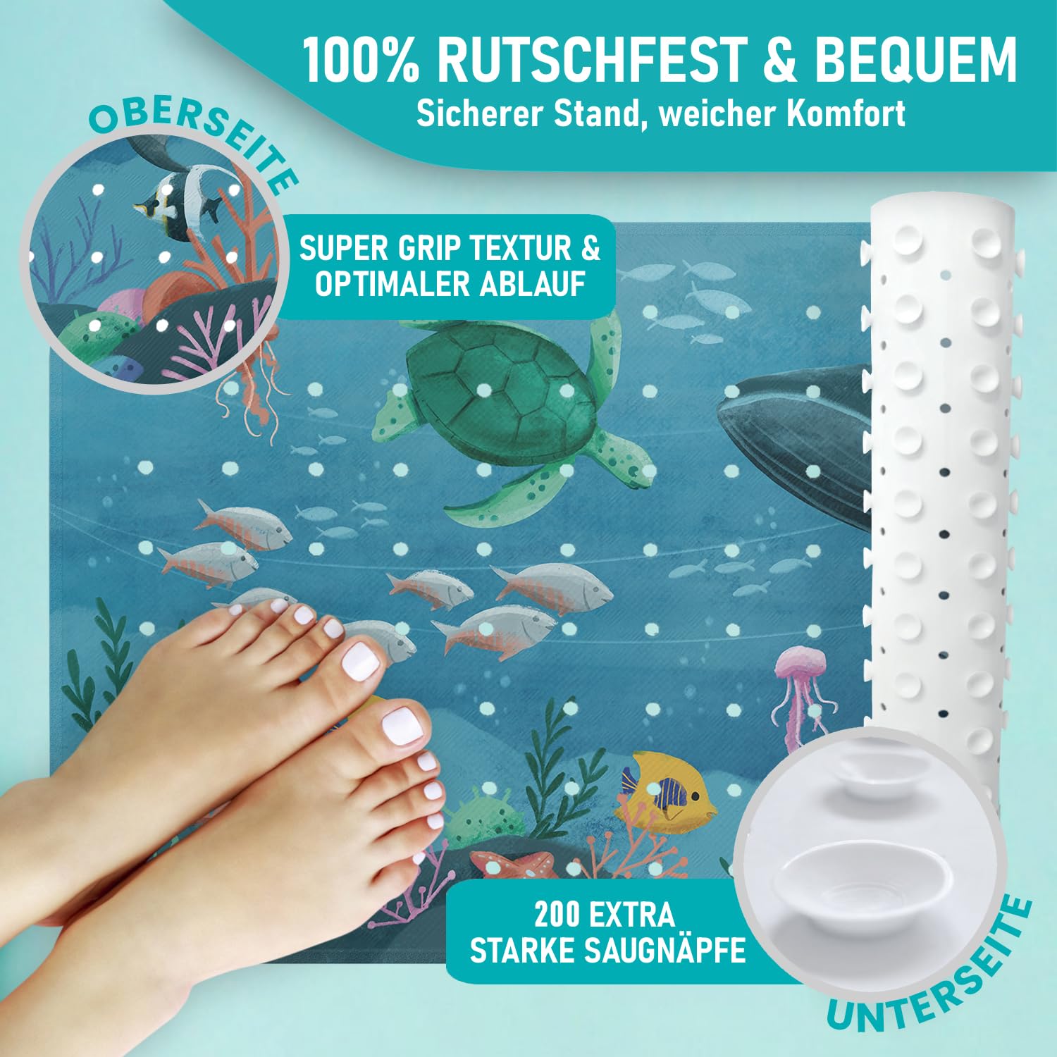 arteneur® - Badkuipmat 100x40 cm onderwater | Badmat antislip | Incl. ophangsysteem | Schimmelbestendig | Wasbaar in de machine | BPA-vrij | Antislipmat badkuip & Badkuipmat kinderen