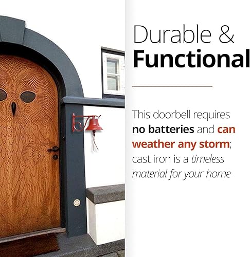 Miniatura 4 de NACH Campana de cena para exteriores, 8.5 x 5 x 6.5 pulgadas, campana de pared de hierro fundido rojo antiguo, timbre decorativo para exteriores