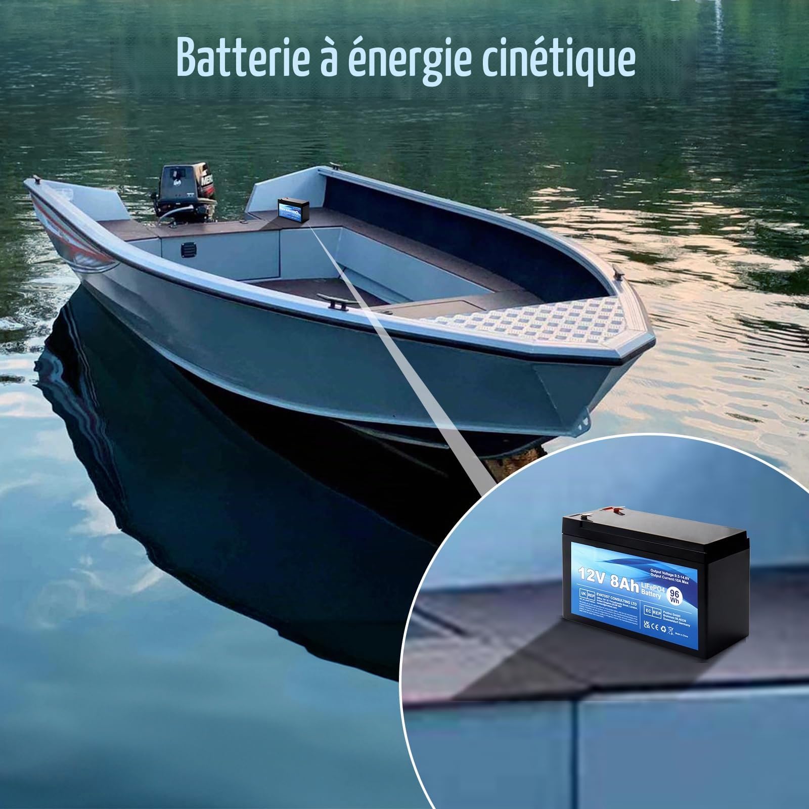12V 8Ah LiFePO4 Batterie de Lithium Rechargeable, Cycle Profond 2000 Fois avec Protection BMS, Batterie LiFePO4 pour Les Bateaux à Moteur, Camping, Scooters, USP,Éolienne, Solaire, Onduleurs
