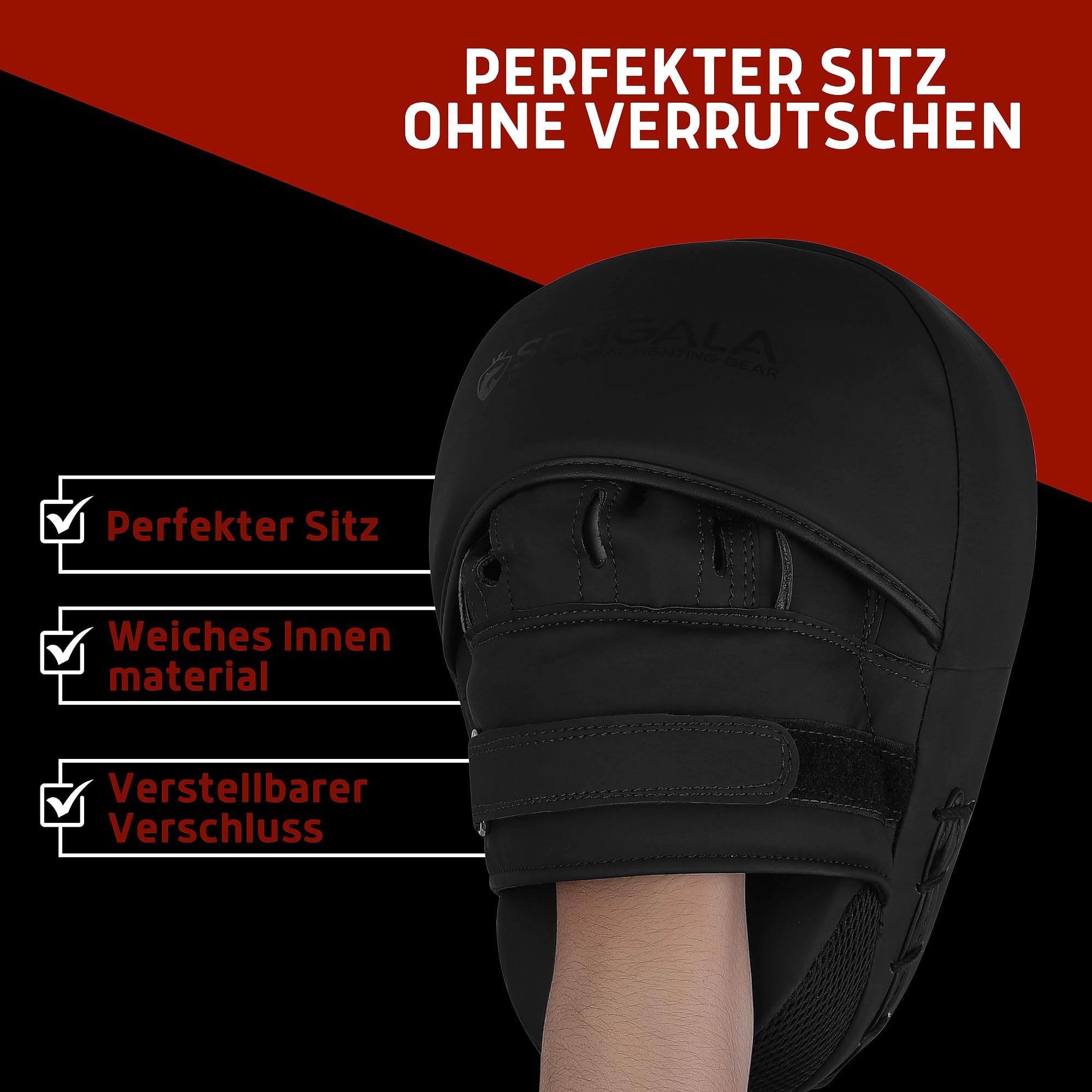 Serigala Boxpratzen Set mit idealer Polsterung und Stabilität - Pratzen Boxen für Kampfsport - 2 Handpratzen für Boxen, Kickboxen, Muay Thai - Inklusive Tasche schwarz/schwarz