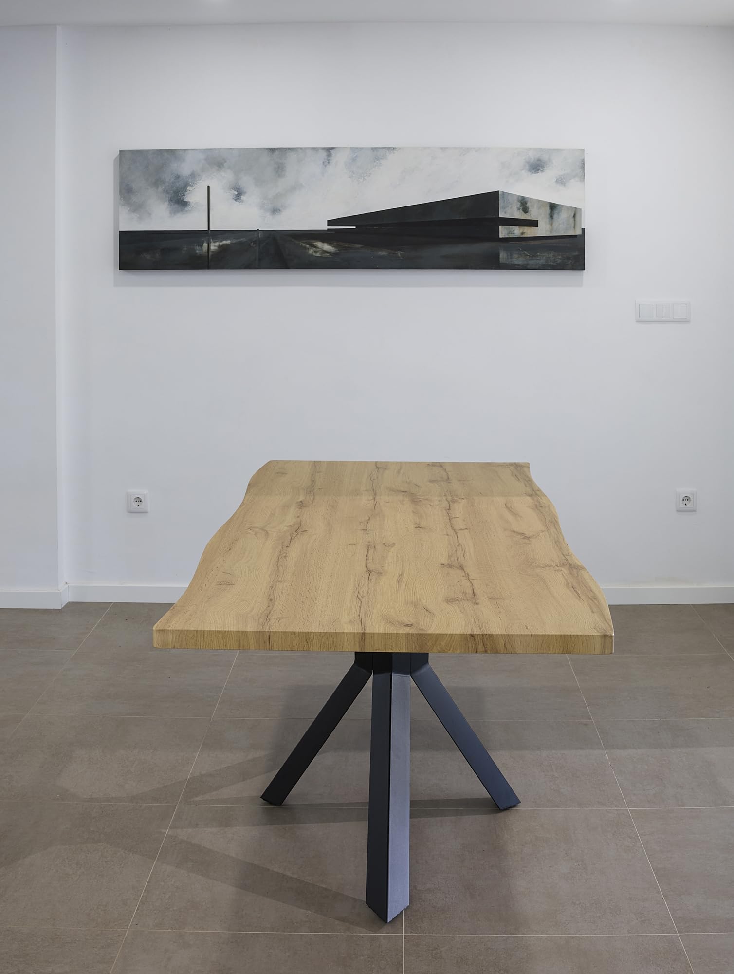 DUPI Mesa de Comedor Fija Nordic, Efecto Madera Natural, Patas Metálicas Grafito, Diseño Industrial, 140x90cm
