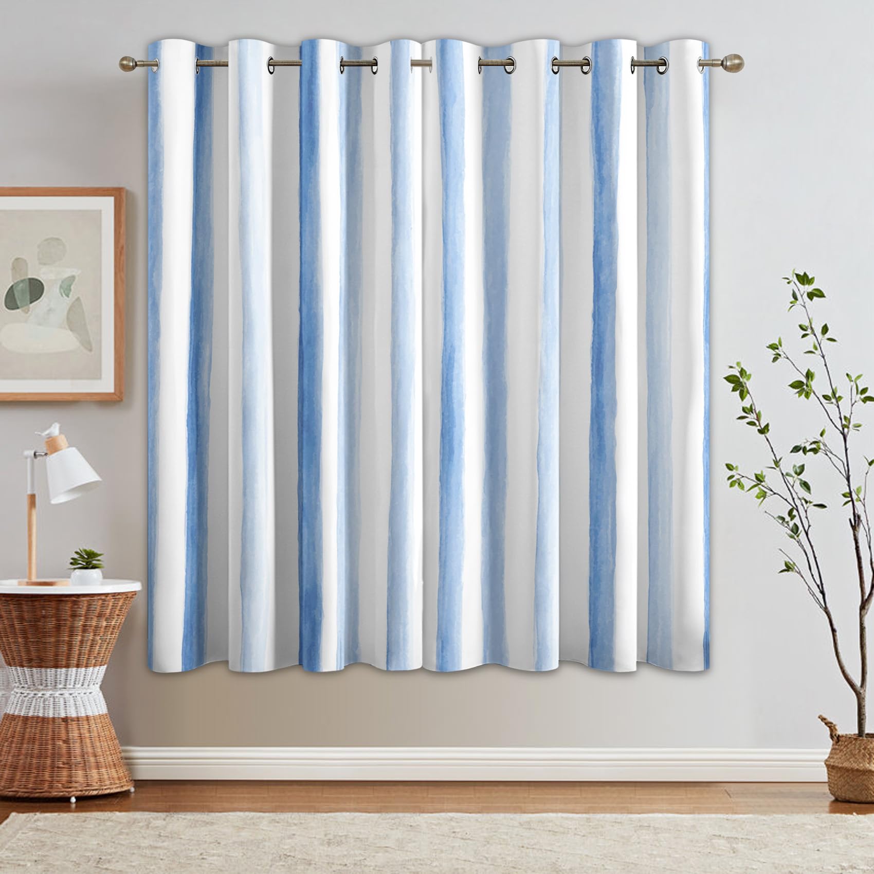 Generisch Blickdichte Vorhänge Vertikal Gestreift Muster, H 245 x B 140 2er Set - Blau Weiß Streifen Fenster Gardinen mit Ösen, 245 cm Lang Curtains Wohnzimmer Schlafzimmer Deko YS233