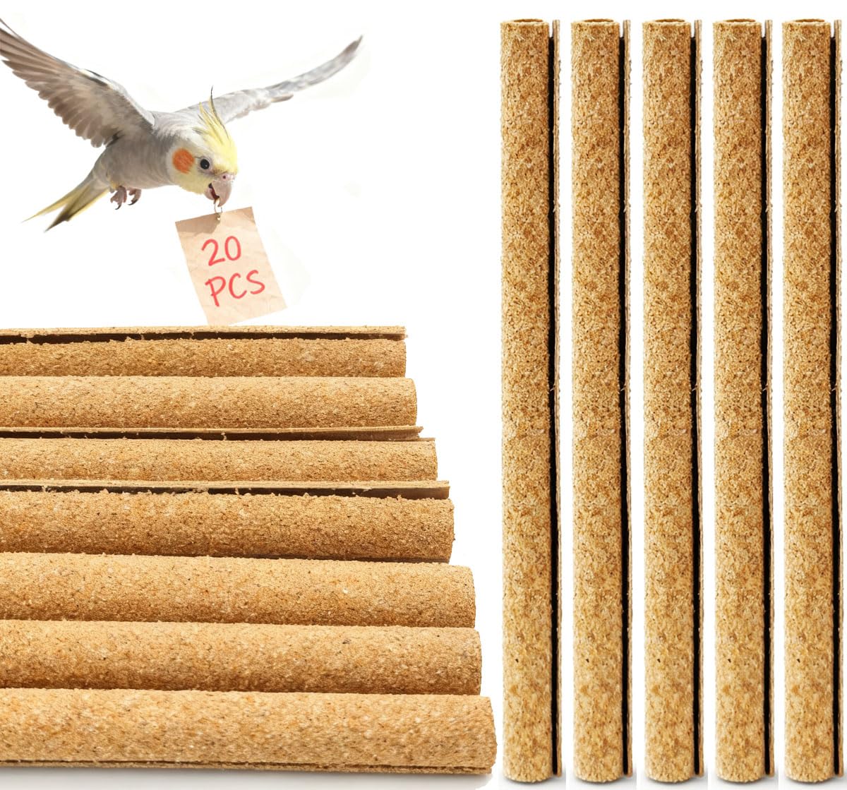 Sand Perch Covers for Parakeets - Bird Perchs Covers Bird perches for Parakeets, Lovebirds, Parrotlets, Canaries and Other Small Birds (20pcs Small 7.5" L x 3/8" D)