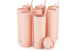 Maars Skinny Acrylic Tumblers with Lids and Straws: Bulk Pack of 8...
