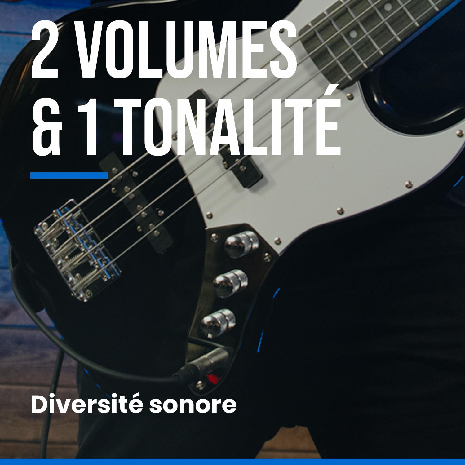 Basse électrique Woodbrass JB100 Noire - Guitare basse polyvalente idéale pour débuter - Corps forme JB Tilleul Américain Touche érable - Style rock, pop, funk, country, hard, metal