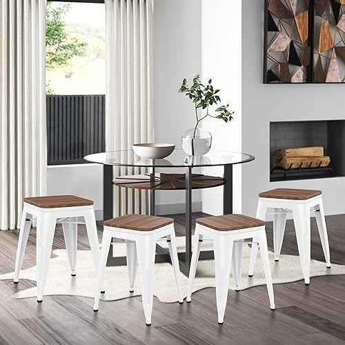 Miniatura 8 de Changjie Furniture Taburetes de metal de 18 pulgadas, juego de 4 taburetes apilables para niños, taburetes cortos, taburetes de bar apilables,