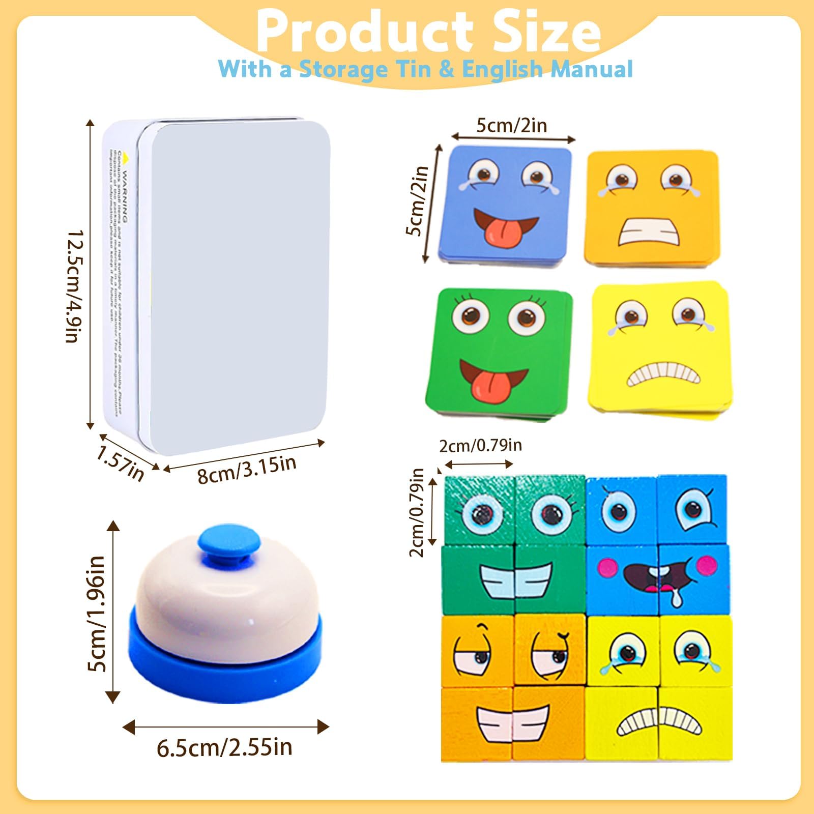 Wooden Face Changing Magic Cube Game, 3D Puzzle Face-Changing Blocks Game with Bell and Tin - Image 2