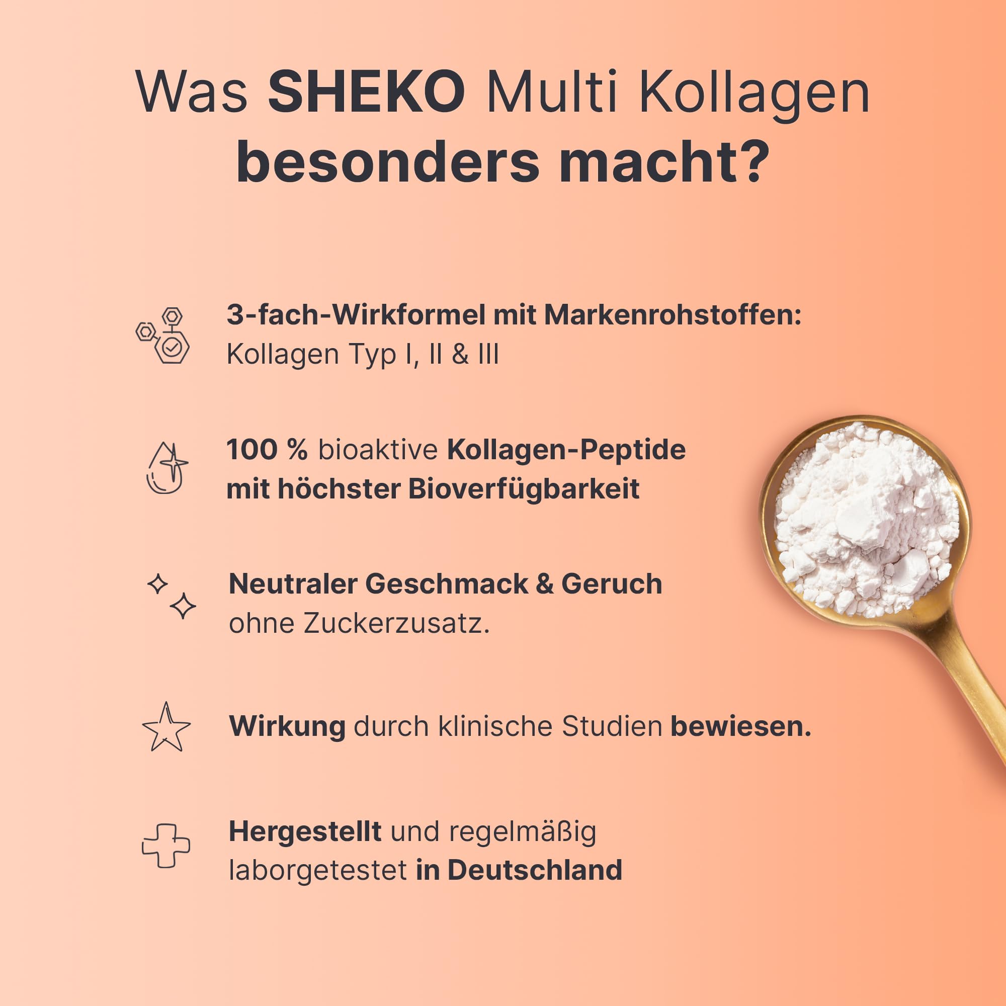 SHEKO Premium Kollagen Pulver 3x 450g - Natürliches Bioaktives Kollagen Hydrolysat - Peptide Typ 1, 2, 3 - Collagen Pulver - Reinste Qualität - Optimale Löslichkeit - Proteinpulver - Made in Germany