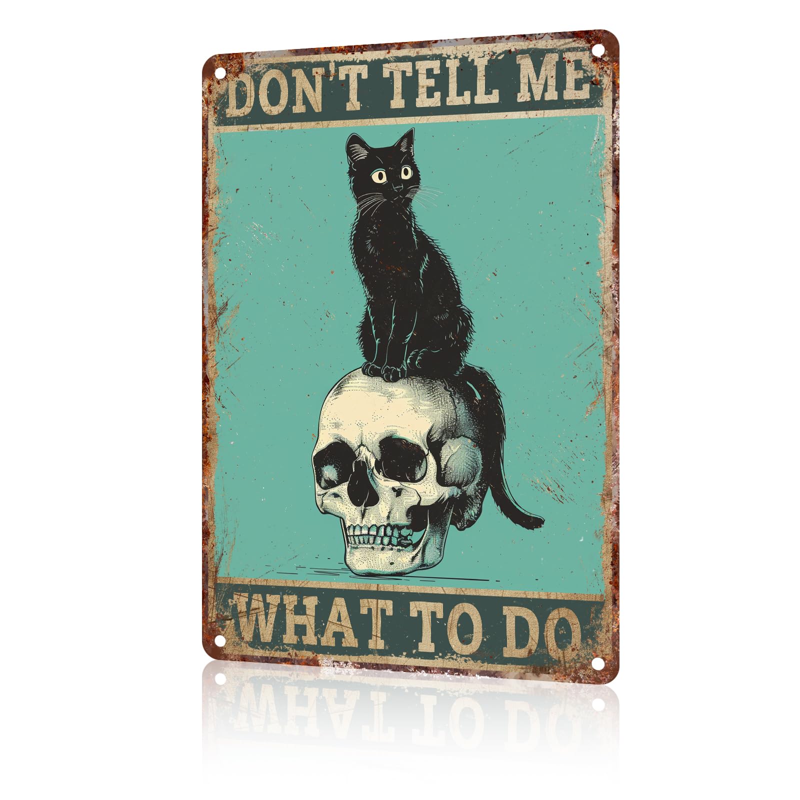 Anceky Funny Cat Decor Black Cat and Skull Don't Tell Me What to Do Vintage Metal Signs Animal Tin Sign for Home Outdoor Wall Decor 12×16 Inch