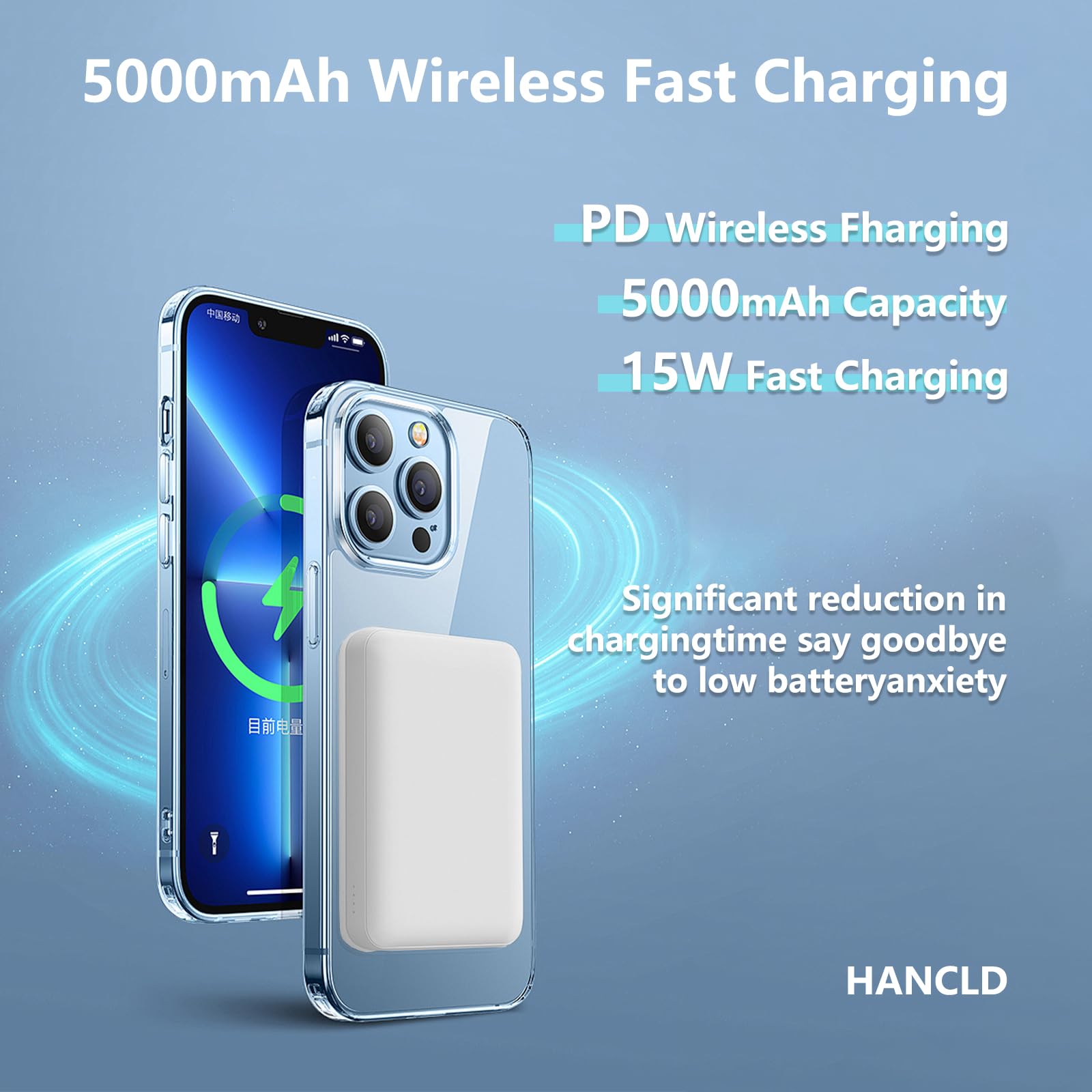 Power Bank Magnetico PD15W 5000mAh Caricabatterie Portatile Wireless, con Cavo USB C, Power Bank Wireless, Compatibile con Apple iPhone 16 15 14 13 12/ Pro Max/Pro/Plus, Ricarica Magnetica