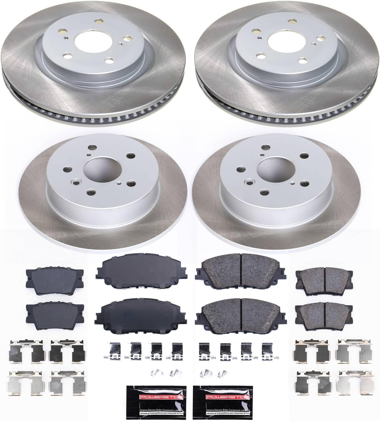 PowerStop Front and Rear Brake Kit For Lexus ES250 2021-24 |ES300h 2019-24 |ES350 2019-24 |UX200 2019-22 |UX250h 2019-24 |Avalon 2019-22 - Ceramic Brake Pads + Semi Coated Rotors Replacement, SC8348