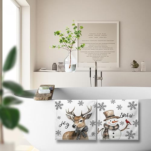 Miniatura 7 de Juego de 2 toallas de mano de renos de invierno, juego de 2 toallas de cocina de ciervos de Navidad, color blanco y marrón, toallas de cocina suaves