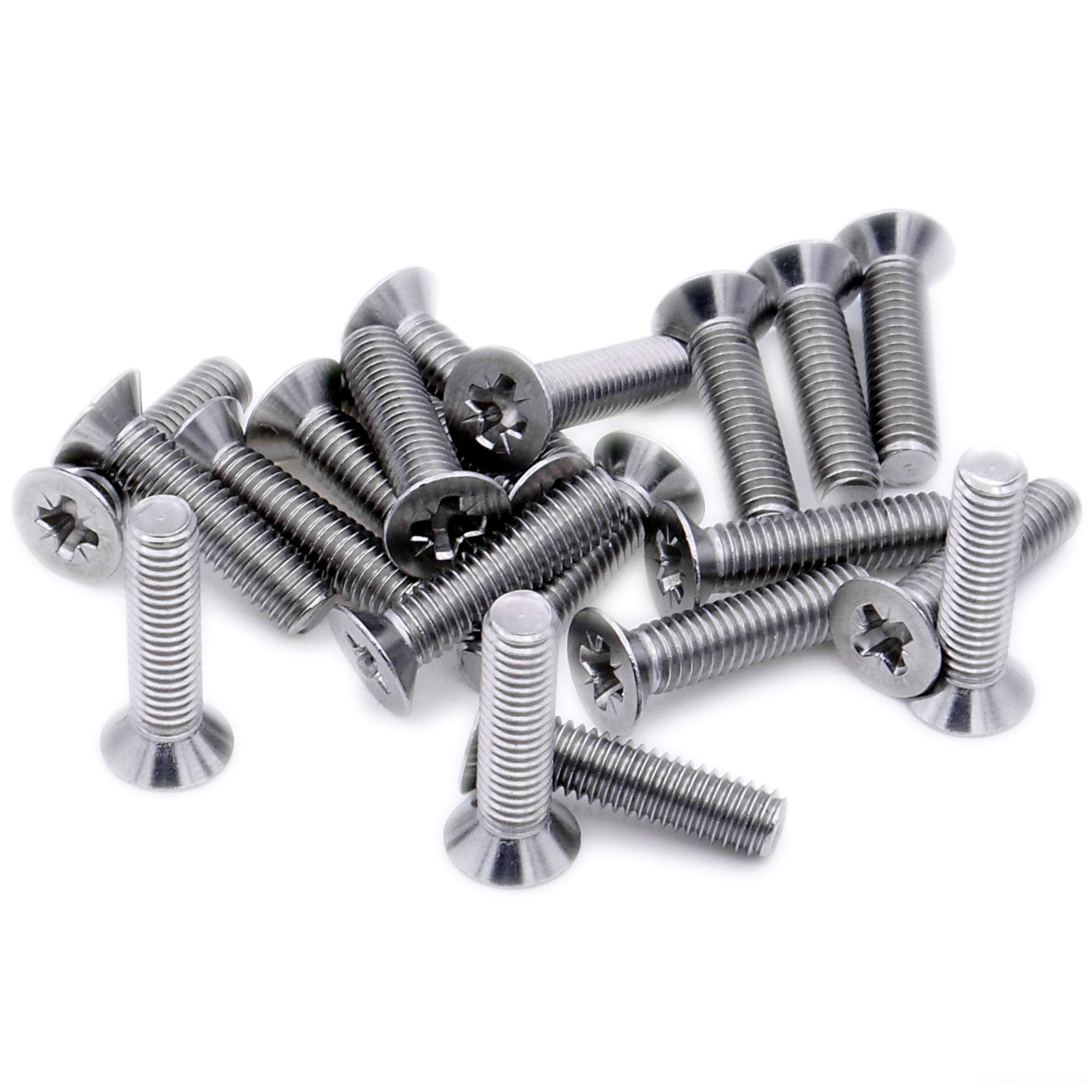 Singularity Supplies Silver M4 (4Mm X 10Mm) Pozi Countersunk Machine Screw (Bolt) - Stainless Steel (A2) (Pack Of 20)