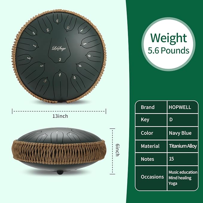 LeSage Steel Tongue Drum 13 pulgadas 15 notas verde miniatura 3