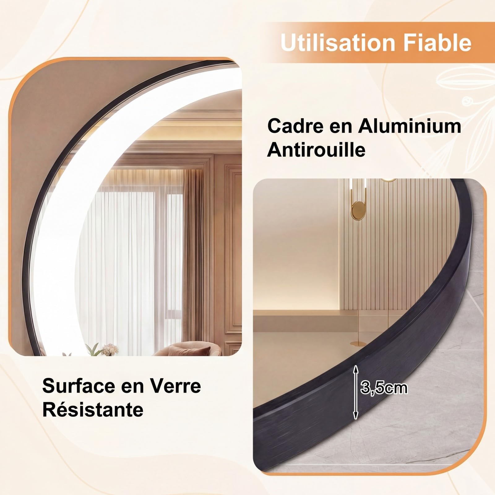 COSTWAY Miroir Salle de Bain avec Eclairage Ø61 cm, Miroir Mural Rond Antibuée, 3 Couleurs de Lumière, Luminosité Réglables, Loupe à Triple Grossissement, Cadre en Aluminium, pour Salle de Bain Hôtel