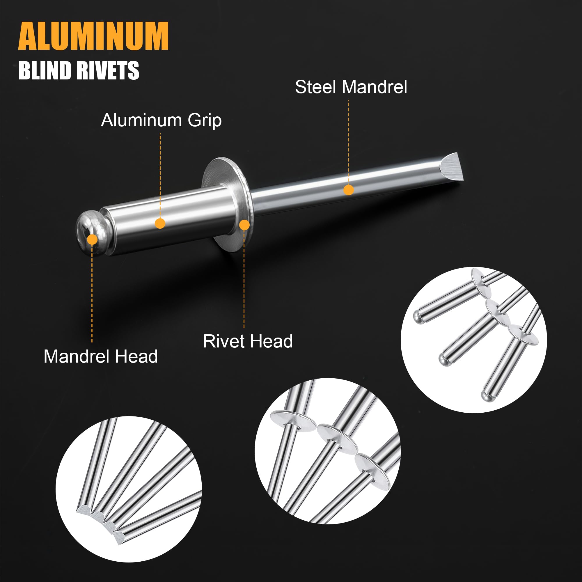 Rivetti Ciechi in Alluminio 6 x 10 mm 60 Pezzi Argento