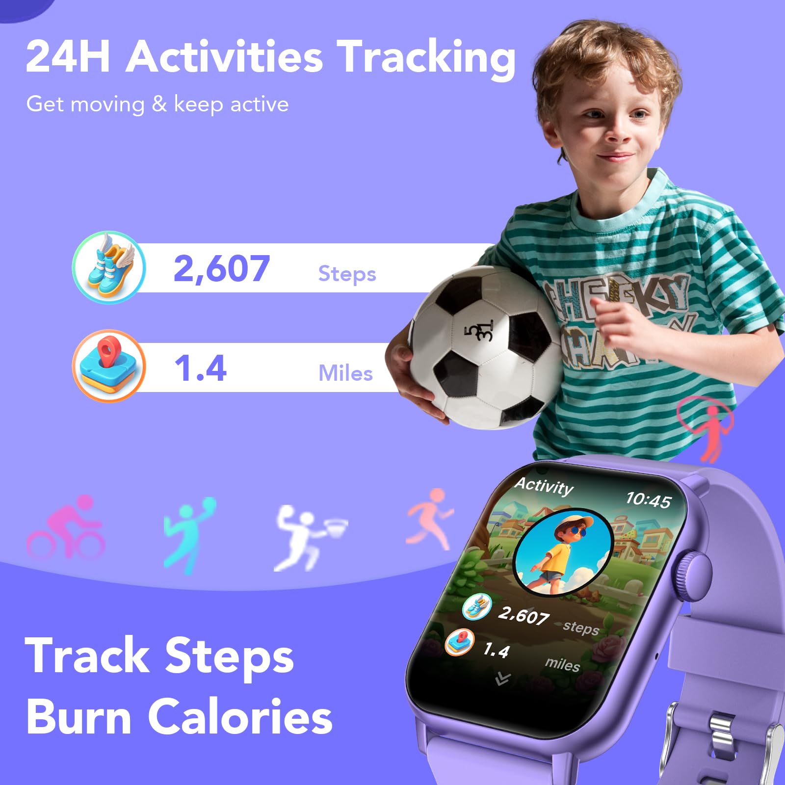 Smartwatch per Bambini 3-12 con Fitness Tracker, Orologio Smartwatch Bambini con Contapassi, Giochi, Frequenza Cardiaca,Monitor del Sonno,IP68 Impermeabile per Smart Watch Bambino Audiobook,Study Card