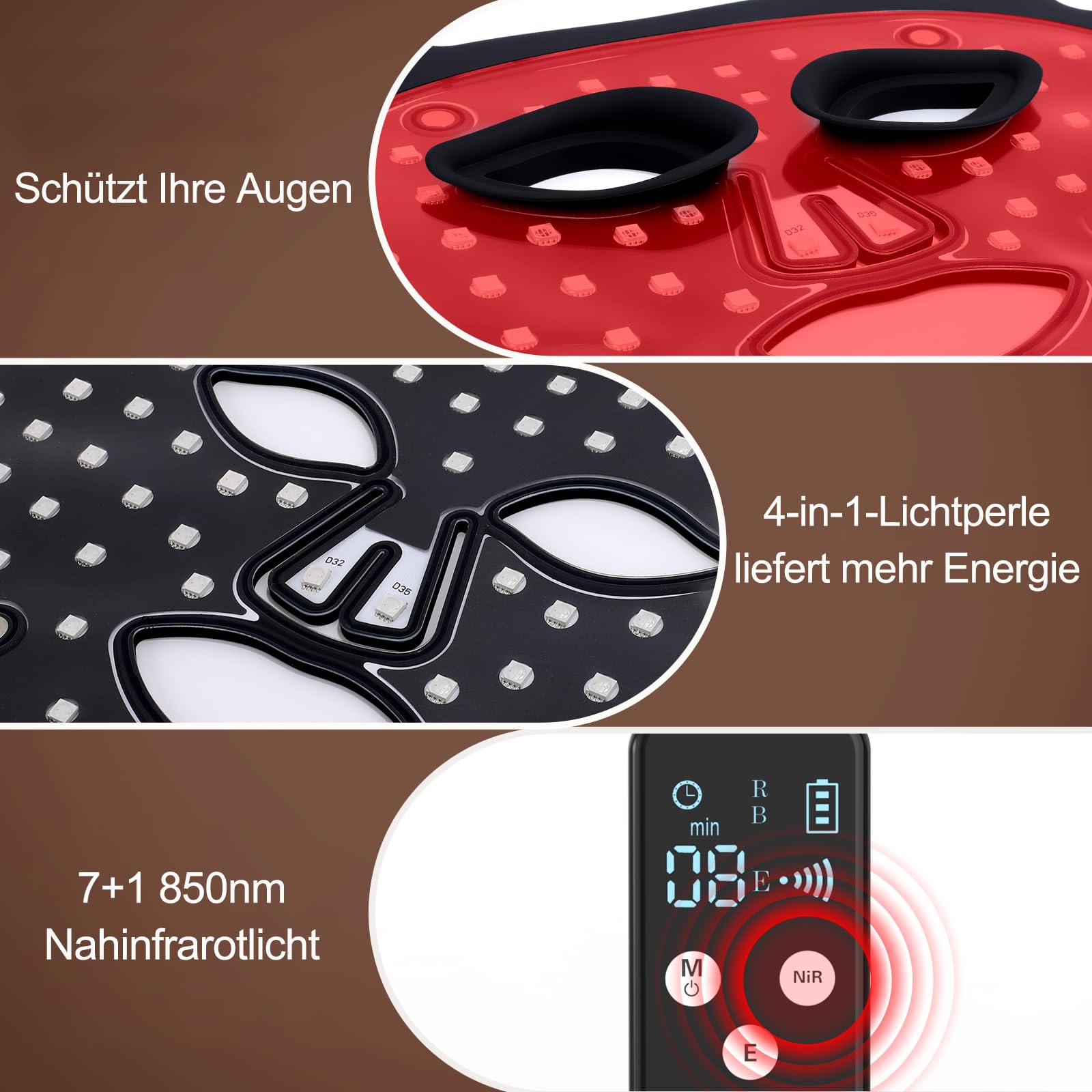 LED Gesichtsmaske mit Rotlichttherapie – 7 Farben led maske gesicht mit Kühlmaske, Anti-Aging/Akne, Aufhellung, Faltenbehandlung, Pflegegerät und Schön für alle Hauttypen