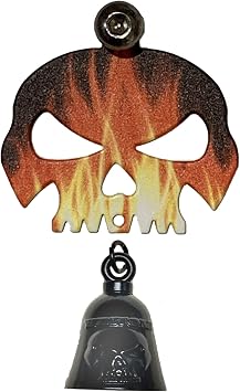 Flames Skull Bell Hanger/Mount for Motorcycle Bolt & Ring Included fits all bikes Road King Street Glide Compatible With Harley Davidson Gloss Black Bell
