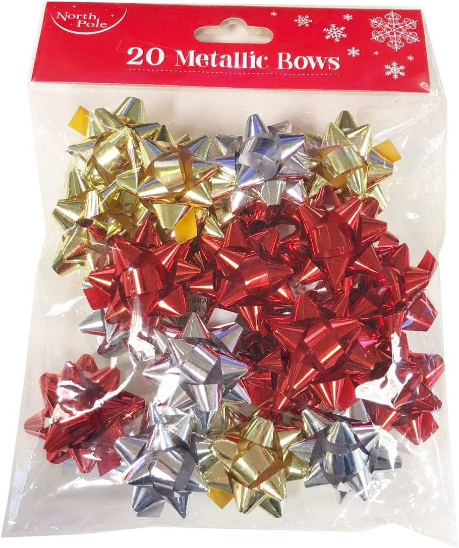 Neon Candy Bows 20 Pack Red Gold Silver Xmas Foil Wrapping Bulk +Free Dots