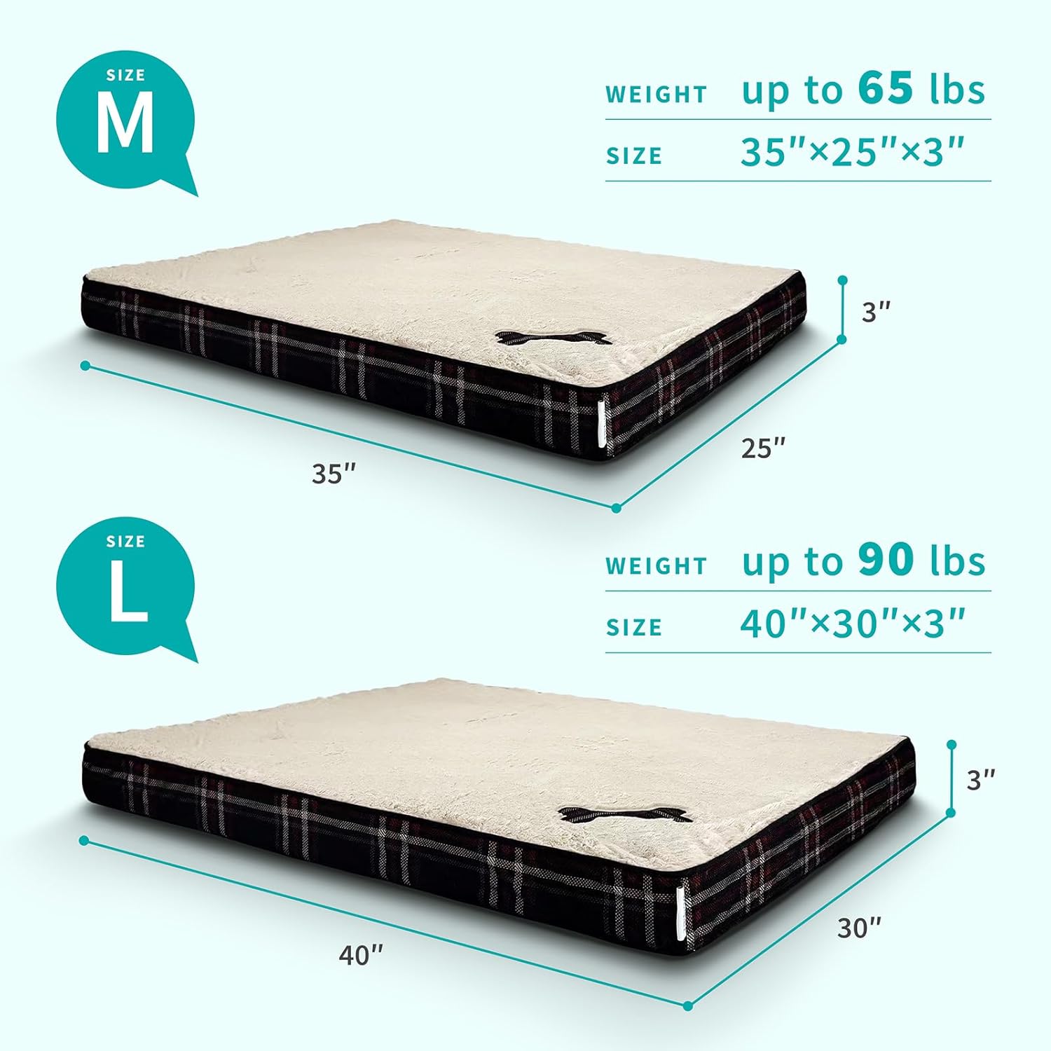 review Orthopedic Dog Bed for Large Dogs Dog Pillow Bed with Removable Washable Cover Egg Crate Foam Pet Bed Mat Plaid Pet Mattress Suitable for Dogs Up to 80lbs (40