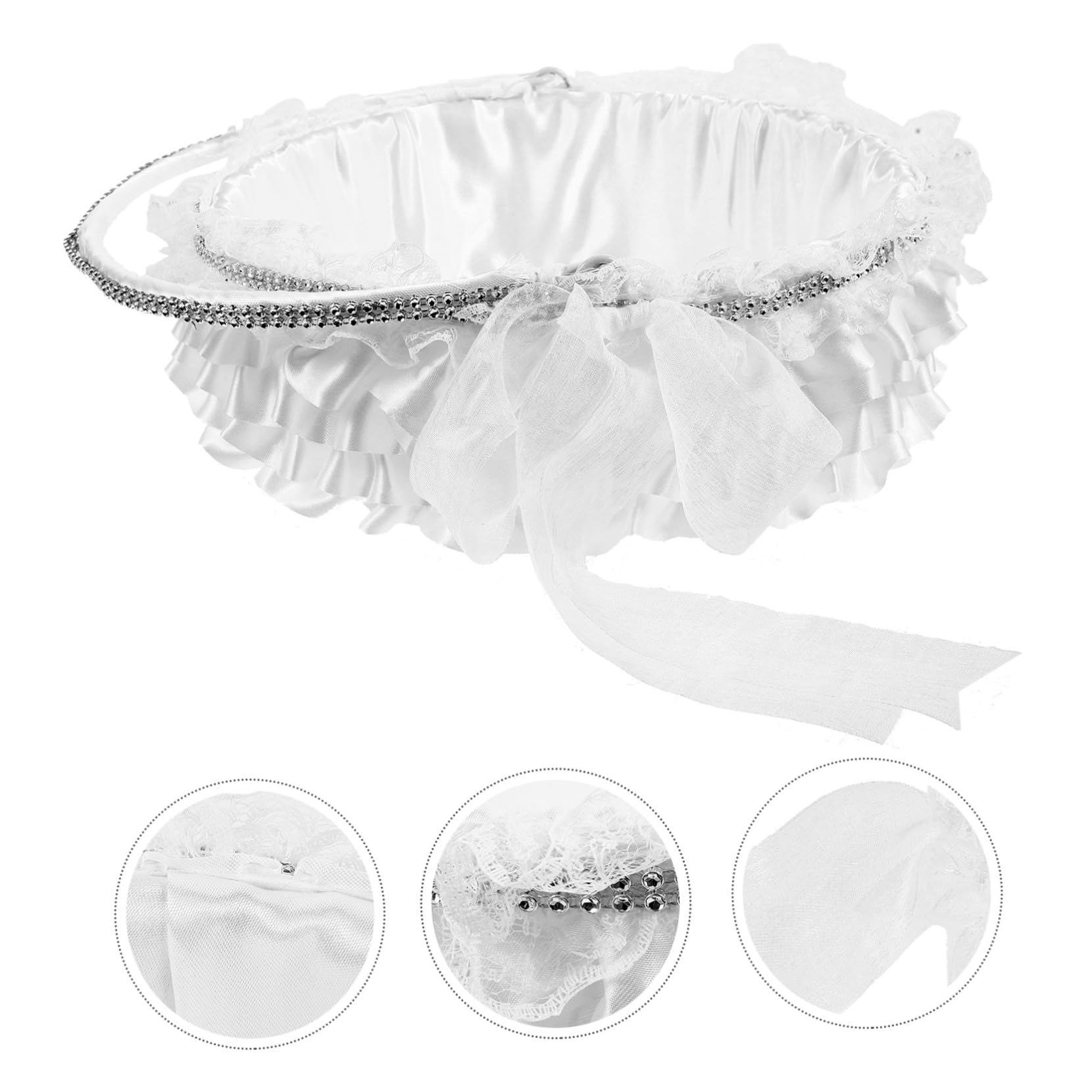 Cabilock Cesto per Damigelle D'onore Bianco in Pizzo Romantico, Cestino da Matrimonio Portatile Decorativo per Fiori e Dolcetti, per Cerimonie Nuziali e Banchetti