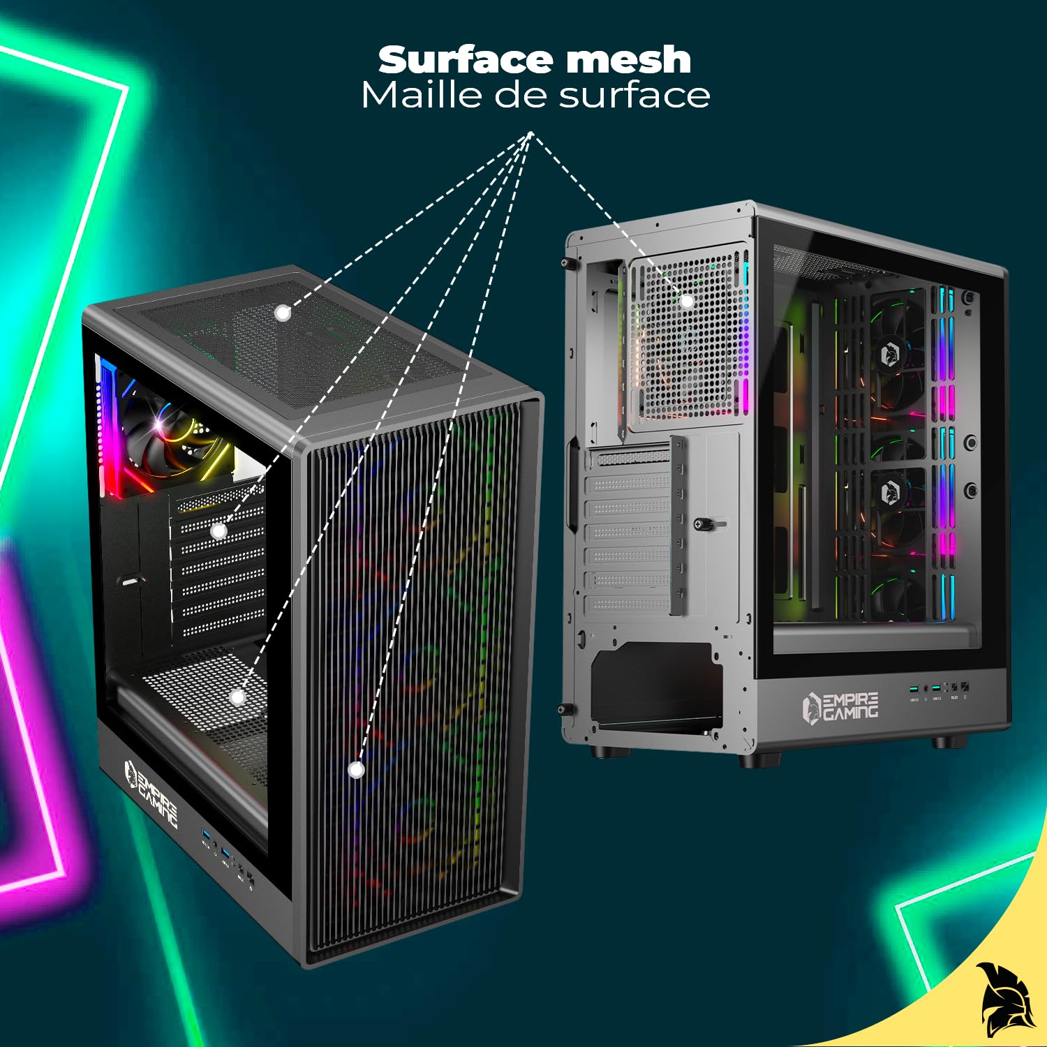 EMPIRE GAMING EC256 - Case PC Gaming Mid Tower ATX/mATX/ITX, frontale Airflow, 4 Ventole ARGB 120 mm Preinstallate + HUB PWM, Vetro Temperato, GPU 325 mm, Watercooling 240 mm, 2xUSB 3.0
