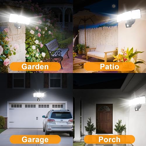 Miniatura 9 de Luces de inundación para exteriores, sensor de movimiento de atardecer a amanecer y ajuste de detección, luces LED de seguridad exteriores 4500LM