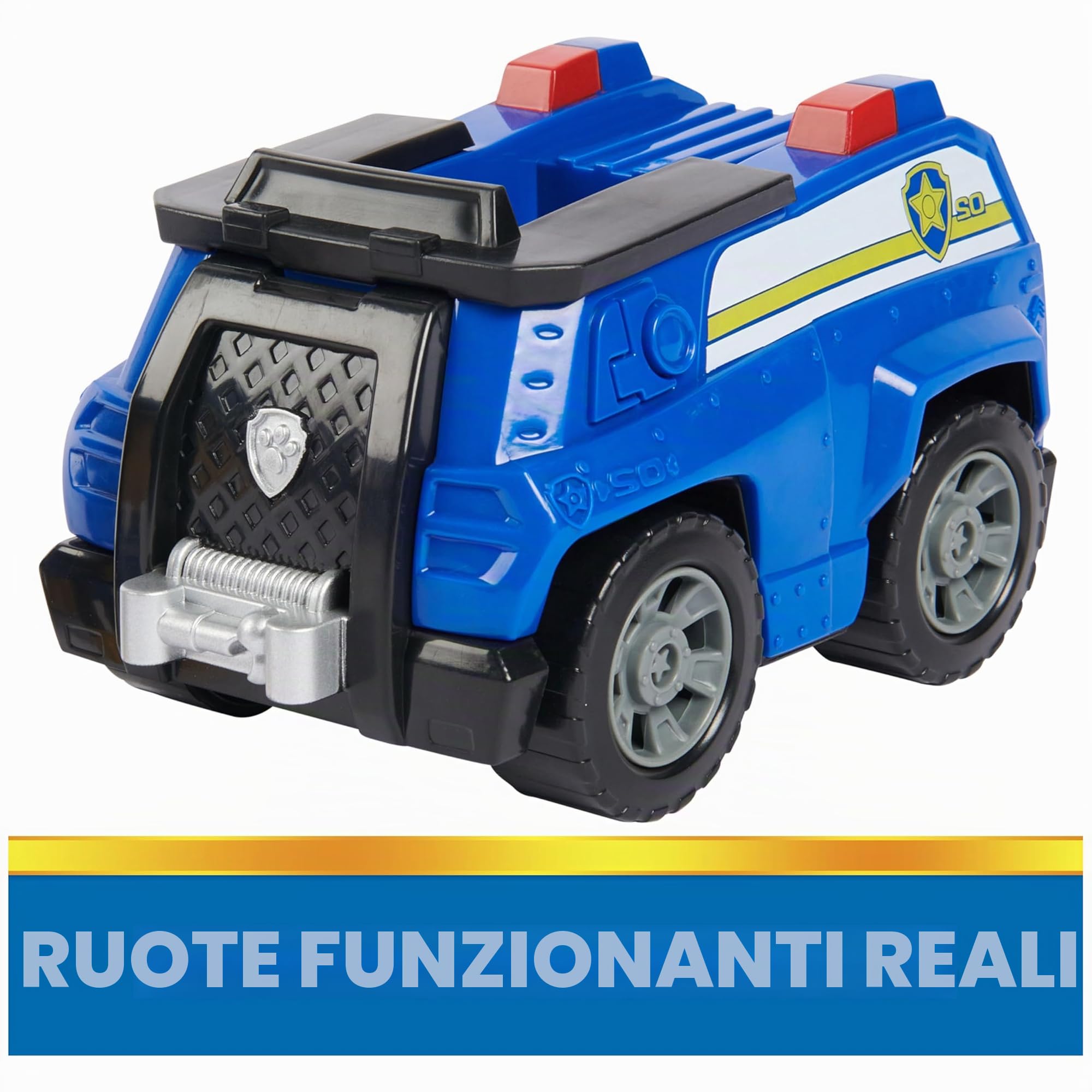 Paw Patrol, Chase's Patrol Cruiser, auto giocattolo con action figure da collezione, giocattoli per bambini di mentalità sostenibile per ragazzi e ragazze dai 3 anni in su