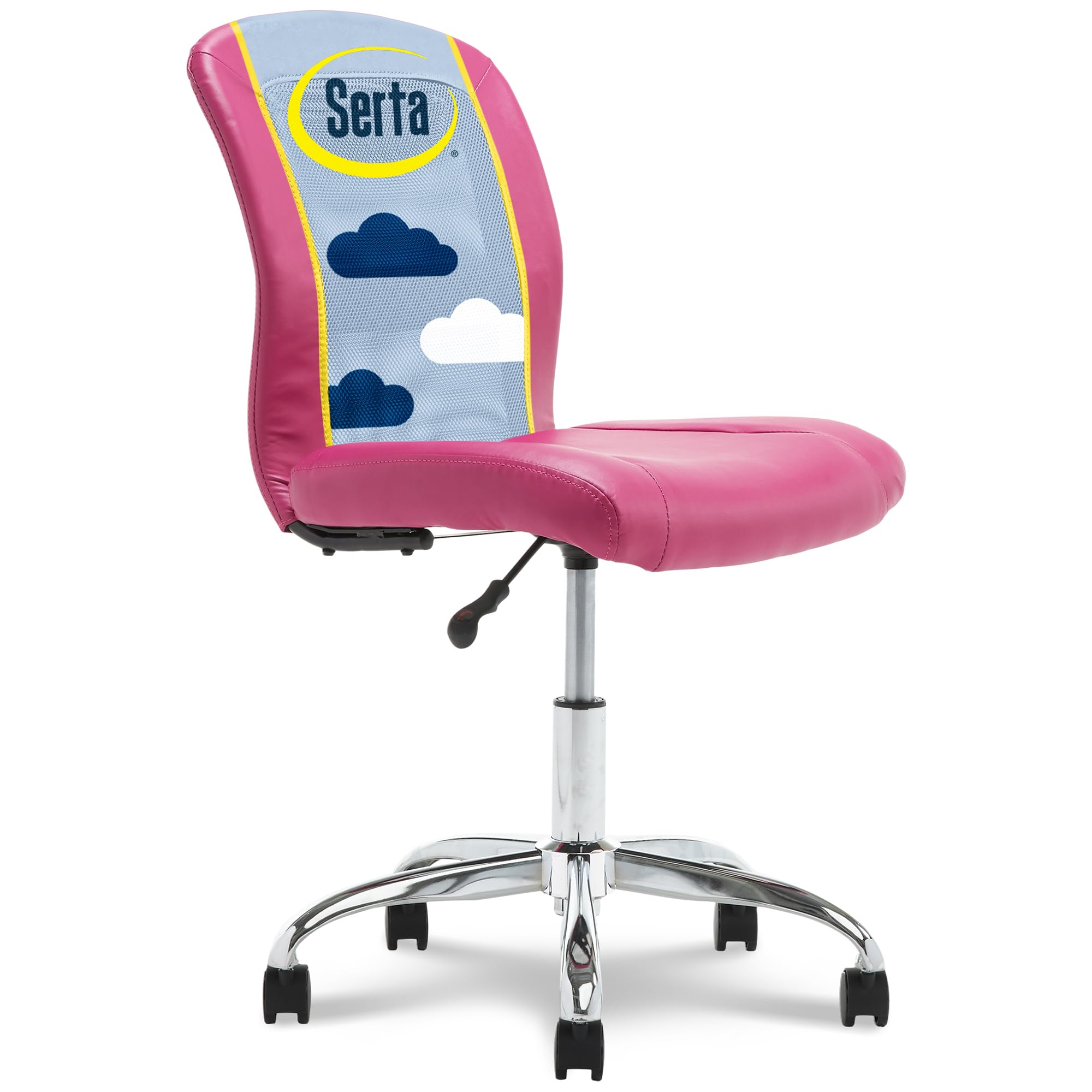 Serta Essential Armless TaskChair, Small Desk Chairs with Wheels, Breathable Mesh Back and Faux Leather, Quality Foam Cushion Seat for Comfort,
