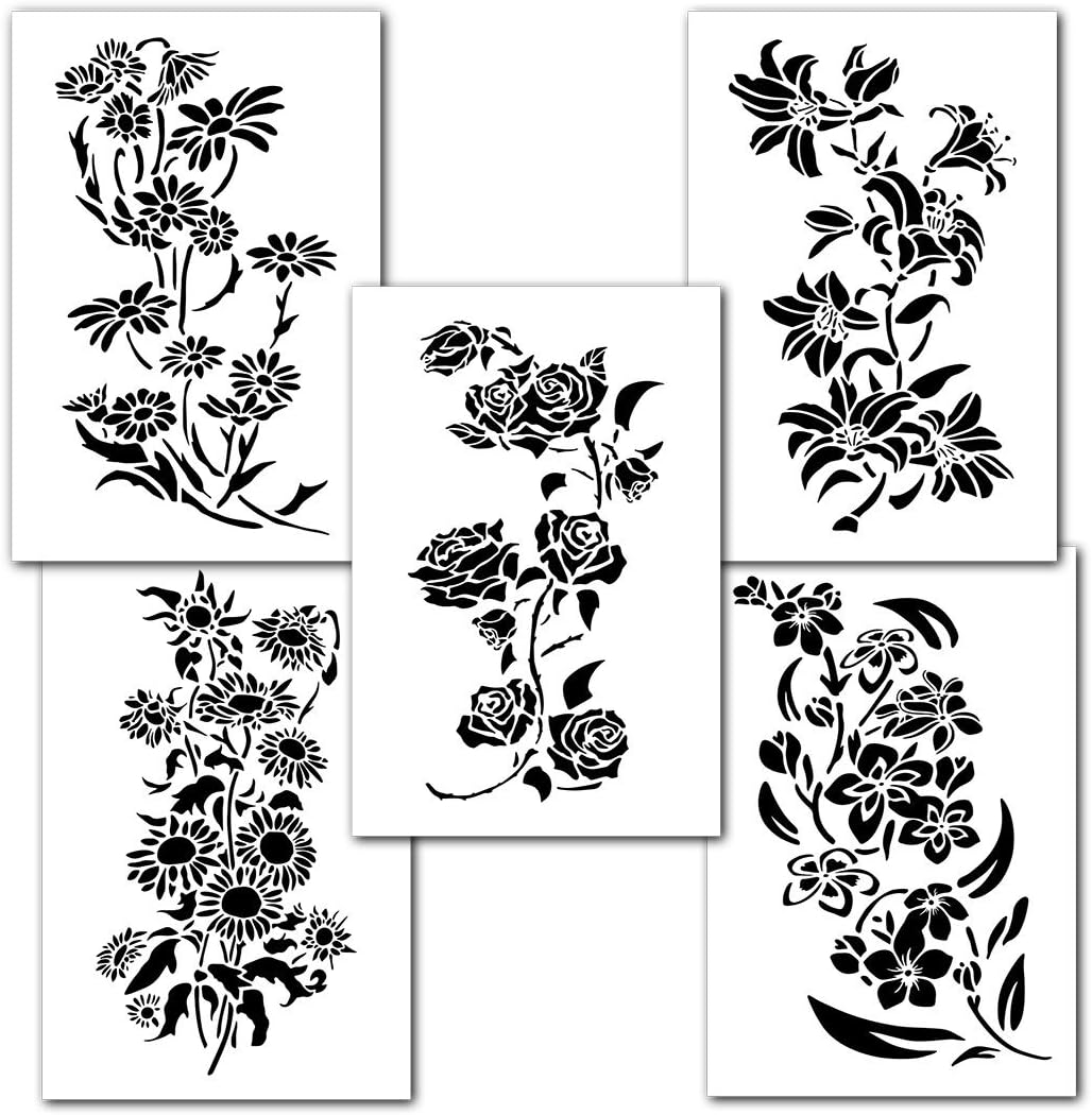 amazon com mixed flower painting stencils wall decorating airbrush craft 14 template 5pack
