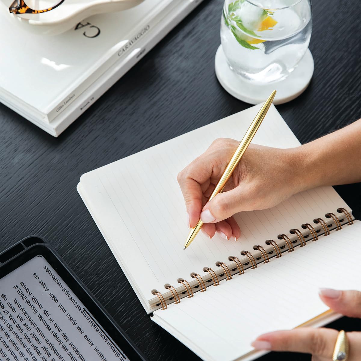 PAPERORA A5 Spiralli Sert Kapak Keten Çizgili Tarihsiz Not Defteri Krem