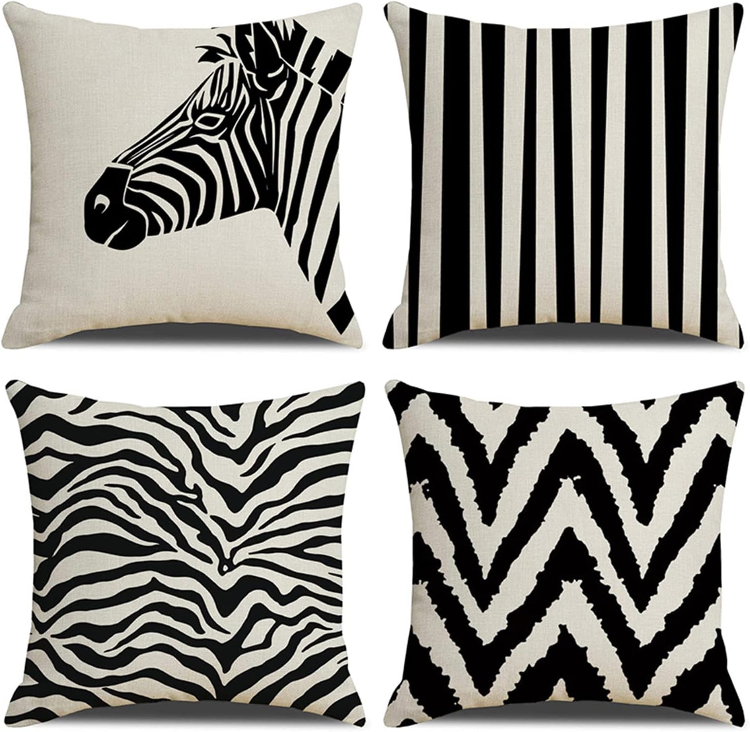 VAODO Throw Pillow Covers Set of 4,Black&White