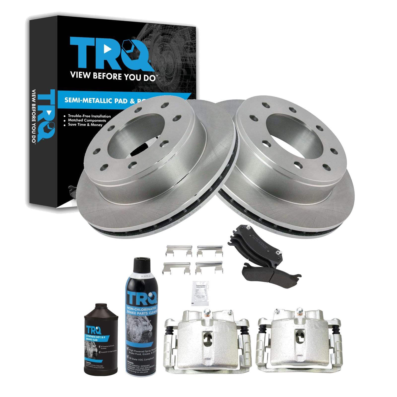 TRQ Rear Brake Pad &amp; Rotor Kit Compatible with 99-07 Chevrolet GMC 03-09 Hummer