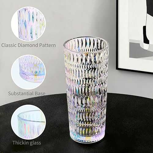 Miniatura 5 de Puraville Vaso de vidrio de 18 onzas con tapa y pajilla, cristalería gruesa con patrón de diamante vintage para whisky, cóctel, cerveza, vaso de