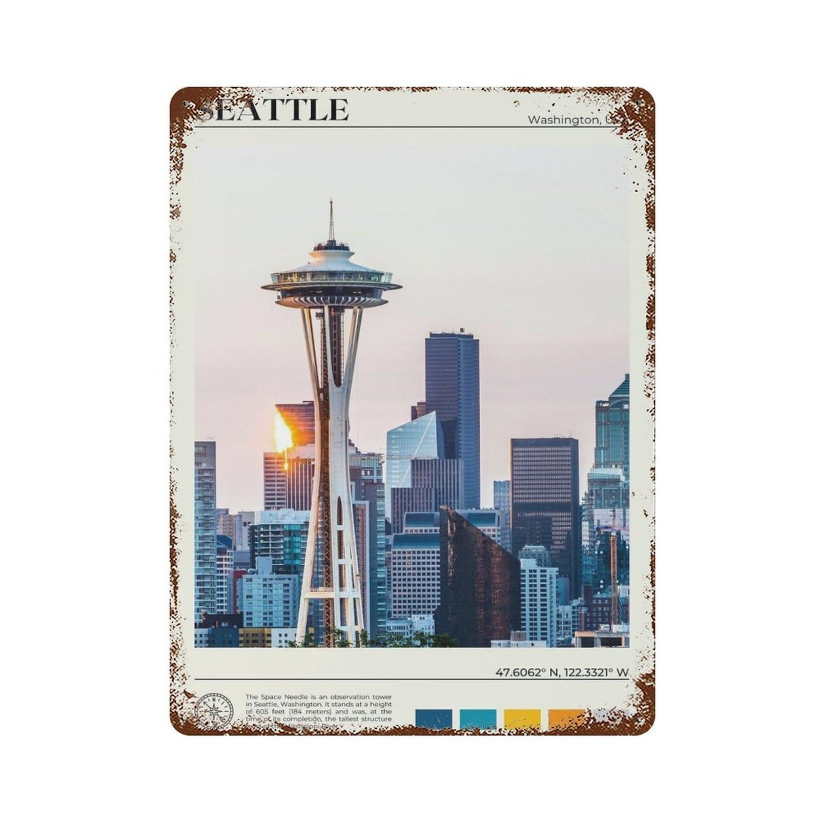 xiaoxiaoshen Real Photo Seattle Decor Washington USA Wall Decor Art Metal Tin Poster Modern Home Decor Art Home Bar Shop Decorations Vintage Sign 40x30cm