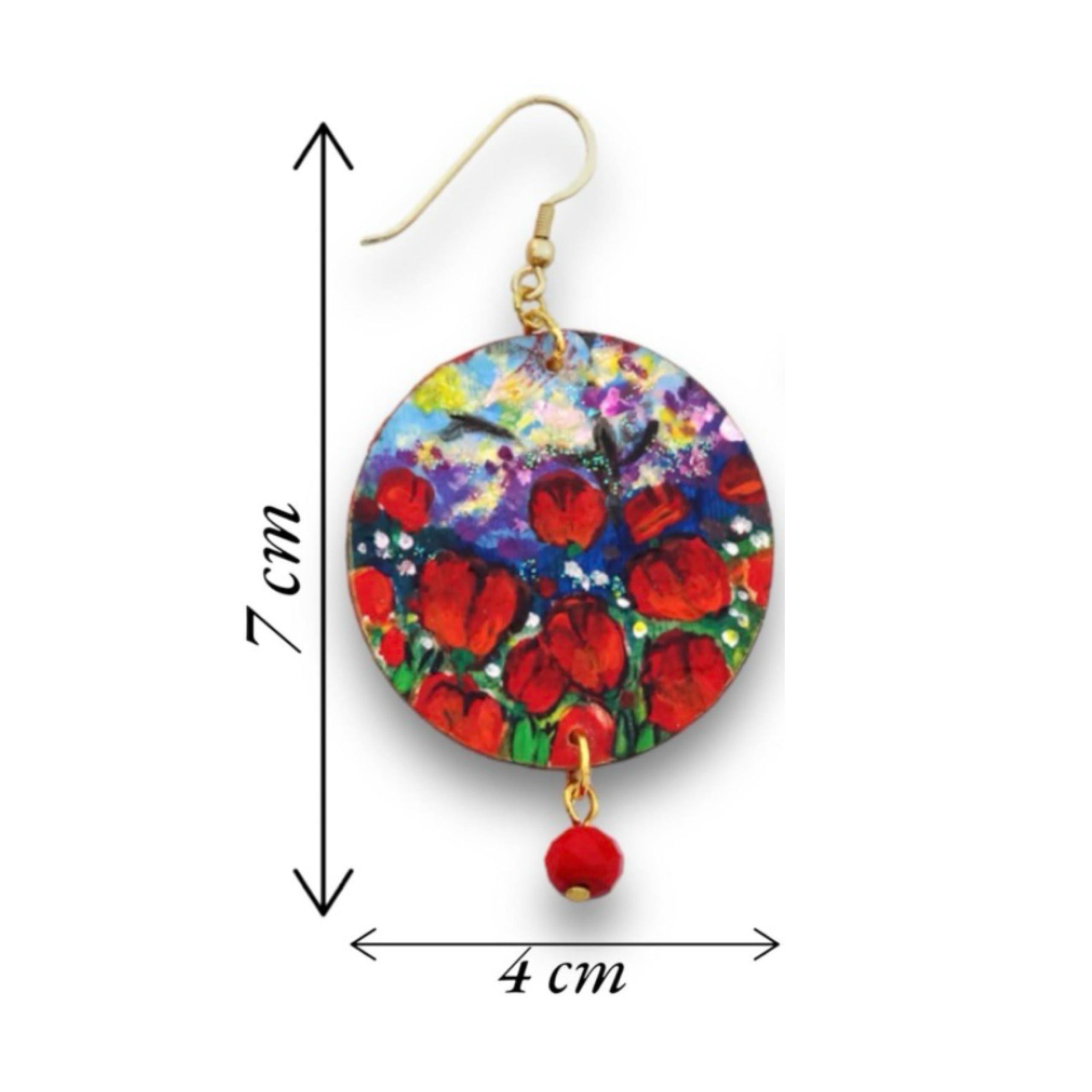Boucles d'oreilles peintes à la main - TULIPES ROUGES - Boucles d'oreilles pour femmes, Bijoux en bois peint, Crochet en argent, Made in Italy, Bijoux, Artisanat
