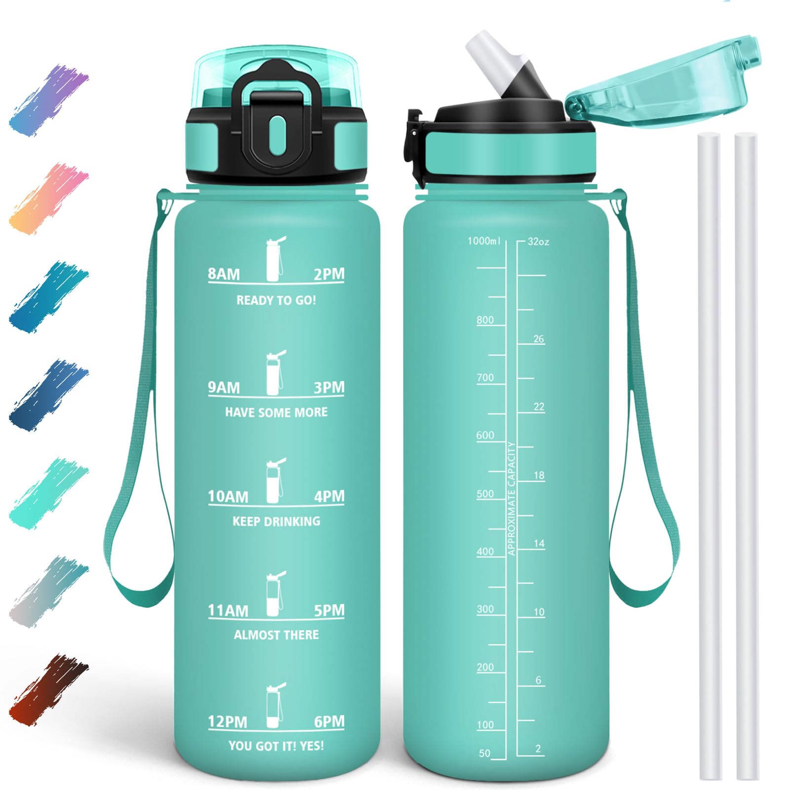 Motswedi Borraccia 1000 ml, Borraccia Motivazionale senza BPA, Borracce con Cannuccia Verde Smeraldo