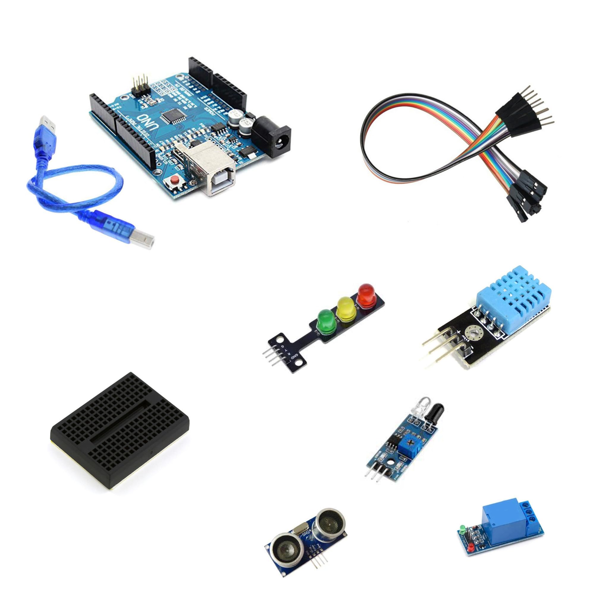 EDO Systems | UNO r3 SMD 5 in 1 Sensor Kit for Students, Hobbyiest, Learners, & School Projects DIY Ultrasonic, Temperature, IR Sensors Traffic Light & Relay Module Breadboad Starter/Beginner Kit.-picture-11