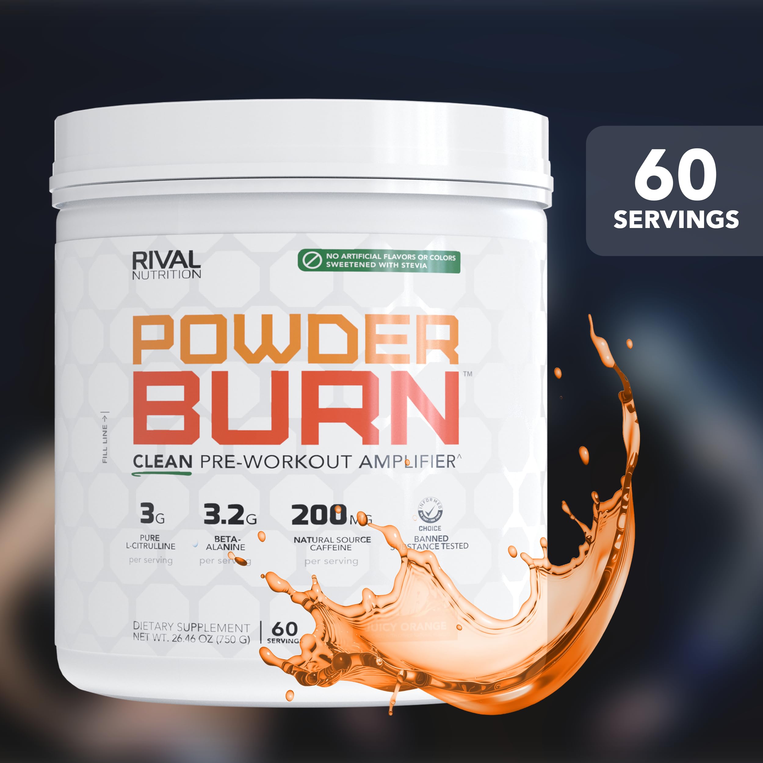Rival Nutrition Powder Burn Clean Pre-Workout (Juicy Orange, 60 Servings) — Amazon image 6