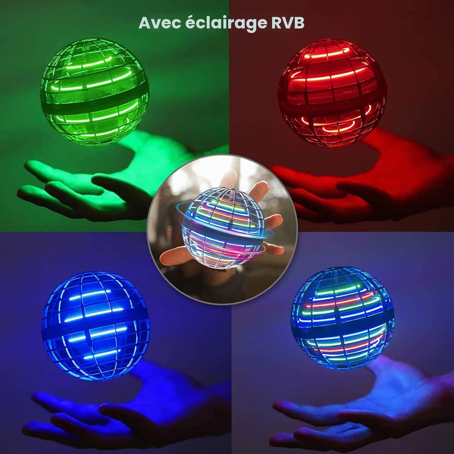 ASORT Boule Volante Lumineuse, Flying Ball Hover Ball, LED Balle Boomerang Air Ball, Fly Spinner Mini Drone Boule Volante Magique Rotative, Fly Orb pour Enfants, extérieur intérieur (Rose)