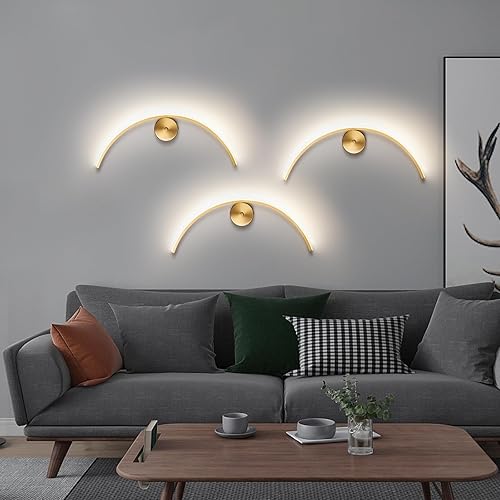 Miniatura 4 de Lámpara de pared LED moderna dorada, lámpara de pared lineal de metal de 24 pulgadas, iluminación LED de pared interior de 4000 K, lámpara de pared