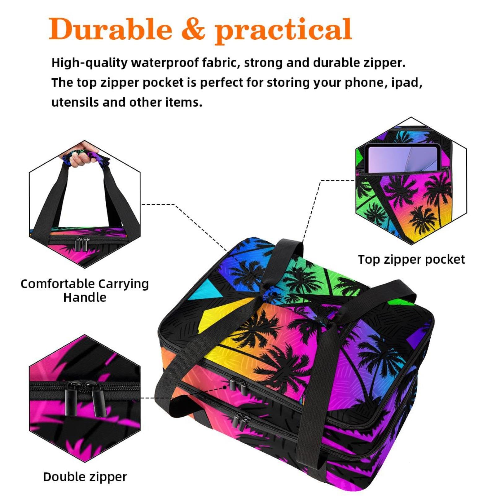 Grand sac à déjeuner isotherme pour homme et femme, double couche, étanche, étanche, réutilisable, sac fourre-tout pour le travail, l'école, le pique-nique, la plage, le camping, les voyages, motif