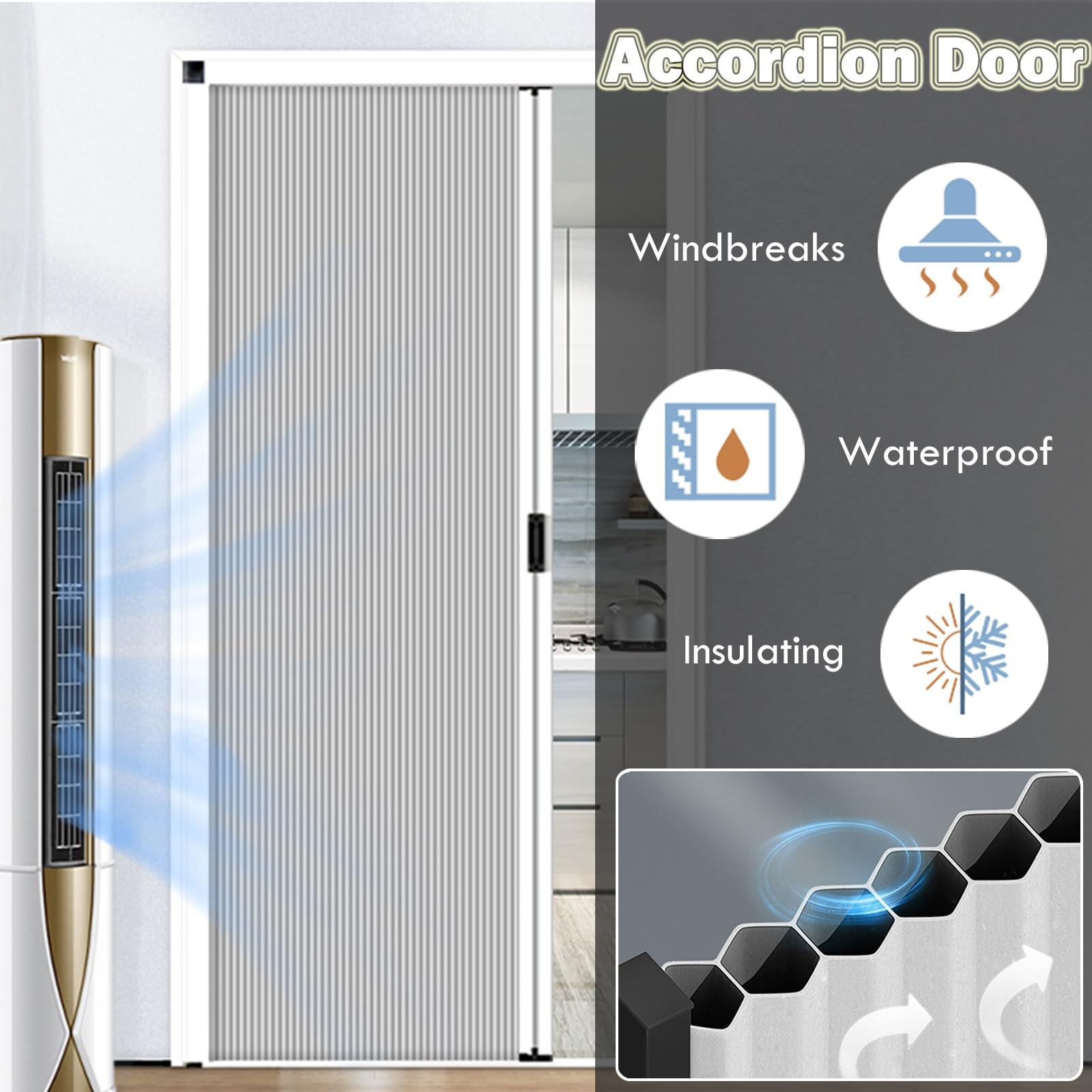 Porte Accordéon Interieur Sur Mesure Avec Cadre/serrure, Hauteur 80 100 120 180 193 195 202 205 210 220 Cm, Portes Pliantes D'intérieur Pour Cuisine/Salon Ou Balcon
