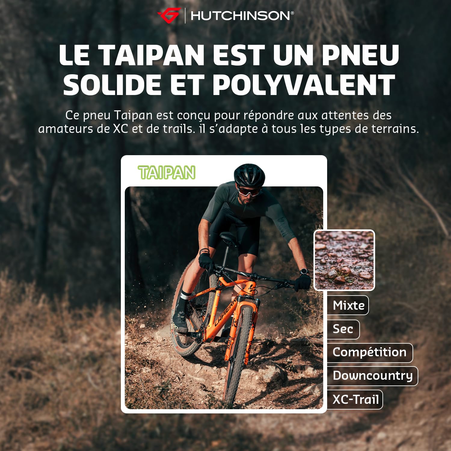 Hutchinson - TAIPAN XC - Pneu VTT - pour Tout Terrain - Légèreté Et Accroche - Tringles Souples - Noir - Tubeless Ready