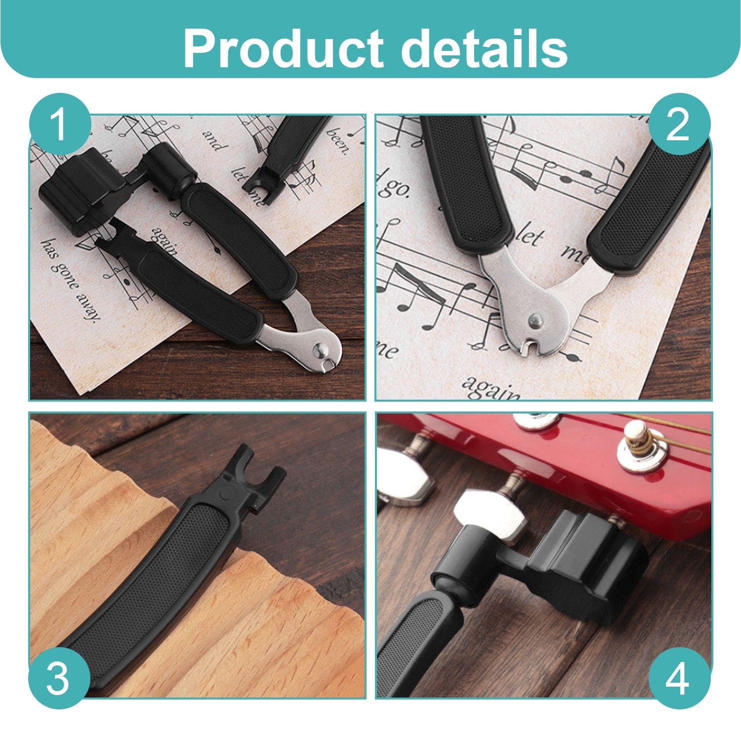 1 Tre-in-One String Changer E 1 Metallo QIN Clip, Chitarra Accessori di Riparazione, Ponte Pin Estrattore, Multi-Funzione String Changer.