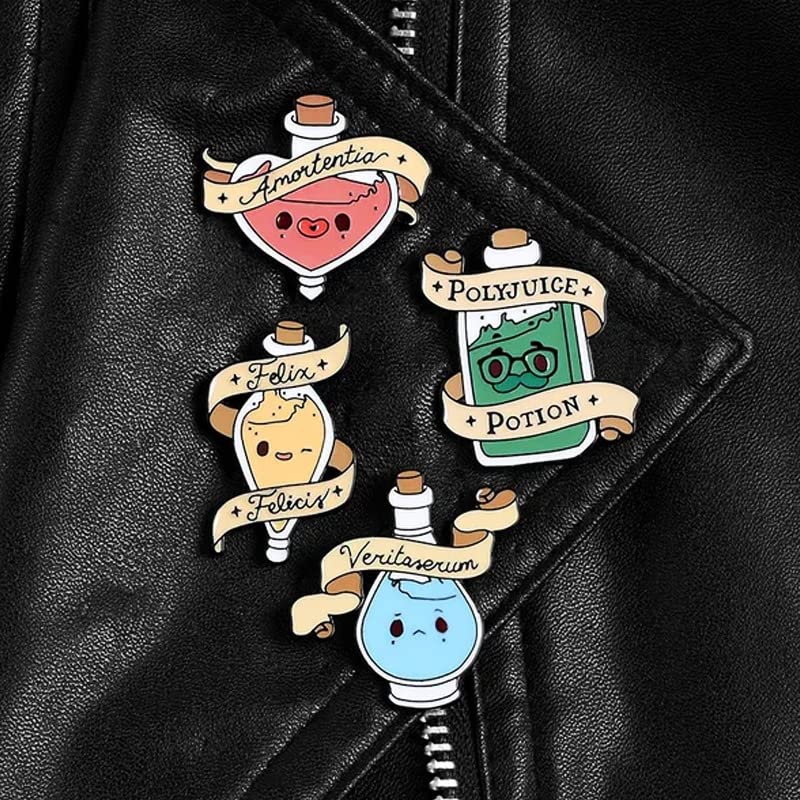 Ximimark 4 Pcs 4 Style Cartoon Colorful Potion Bottle Enamel Pin Witchcraft Wizardry Badge Set Backpack Bag Hat Accessories2