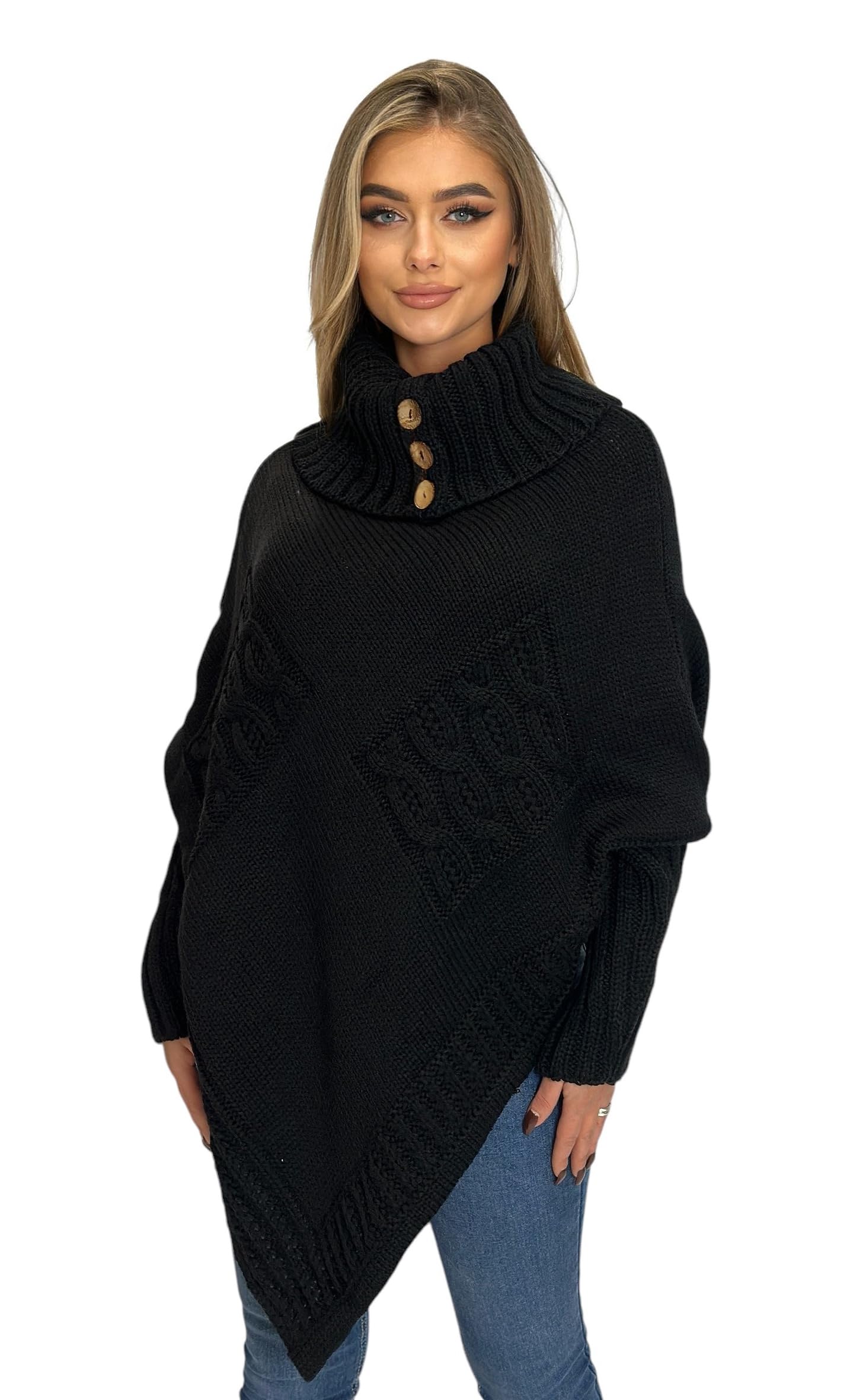 Mississhop Poncho Strick Sweatshirt Pullover Umhang Überwurf