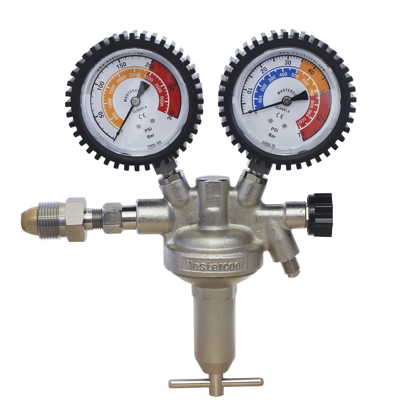 Mastercool 53001 Nitrogen Pressure Regulator | Professional-Grade | HVAC & Automotive Leak Testing | 1/4” SAE Flare Outlet | 10,000 PSI | Durable & Reliable