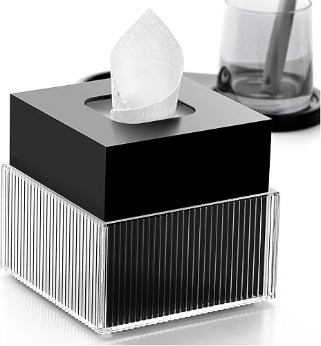 Acrylic Tissue Box Modern Square Tissue Box Cover with Two-Tier Design - Matte B